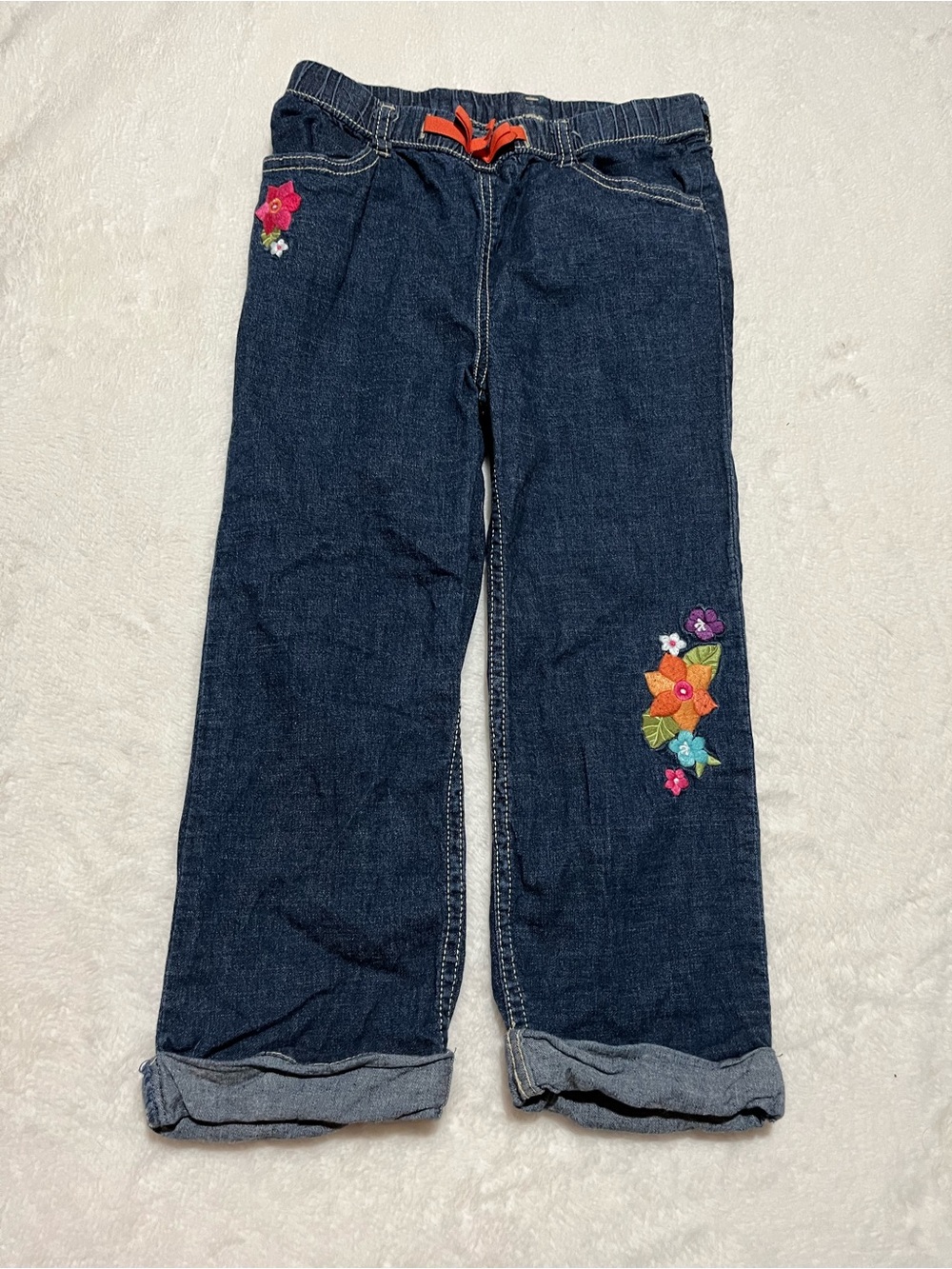 Vintage Y2K Gymboree Girls Dark Blue Denim Embroidered Flower Pull-On Pants